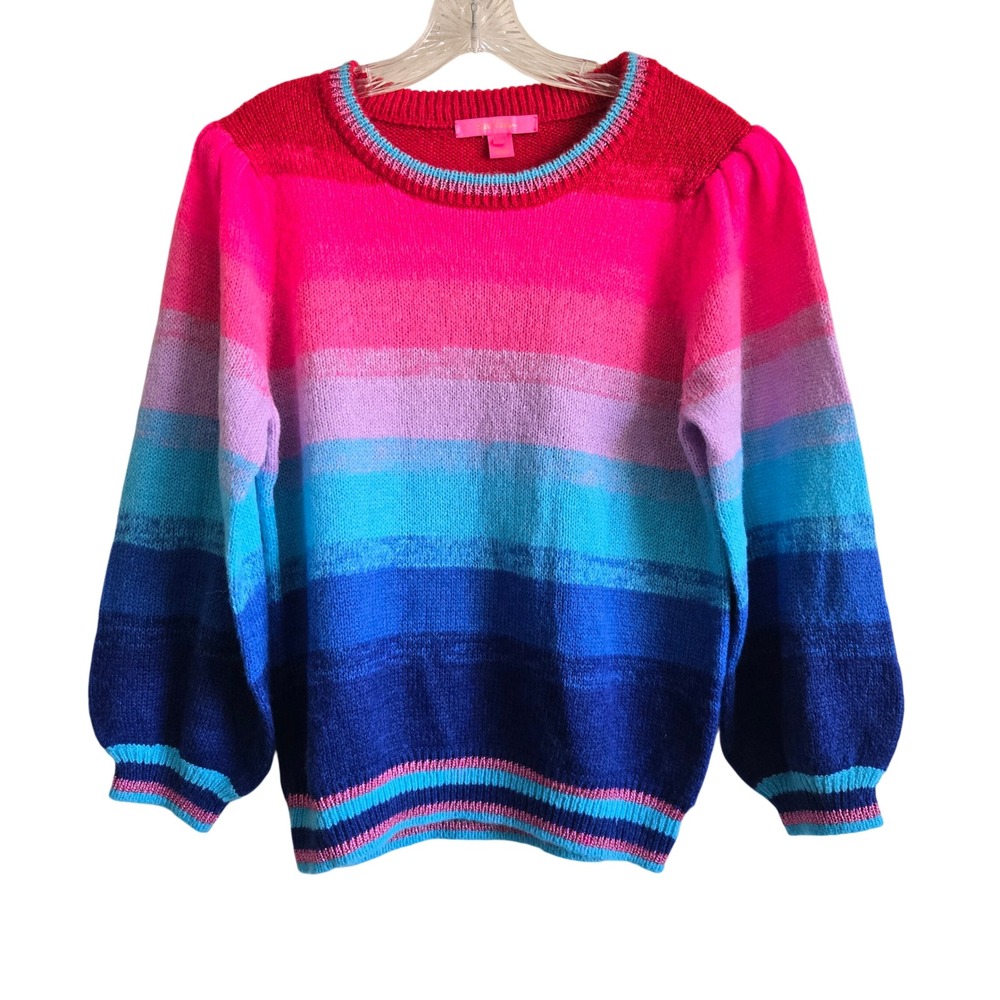 Lilly Pulitzer L Sweater Multicolor Excellent Hali Ombre Stripe Puff Sleeve
